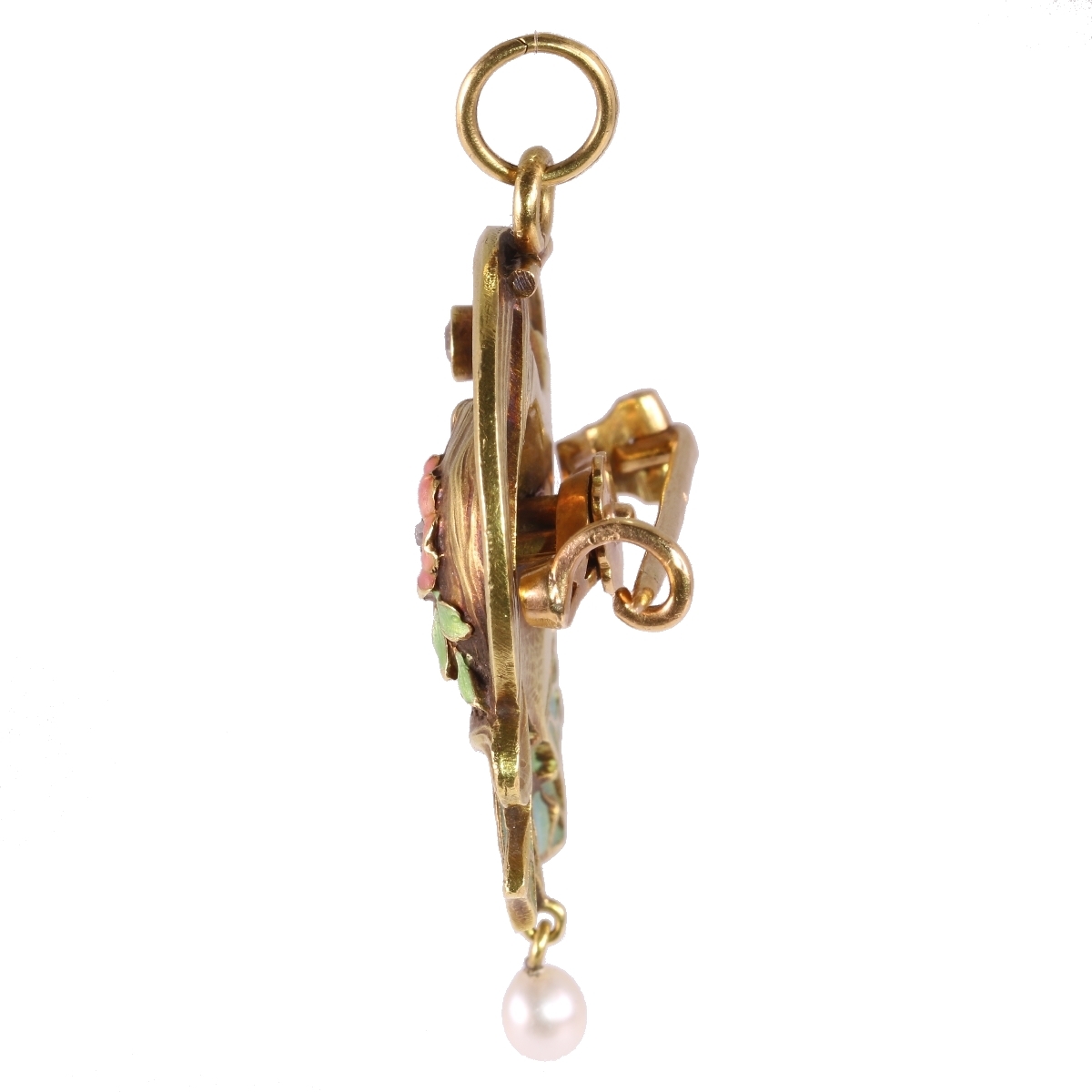 High quality Art Nouveau pendant/brooch with plique a jour enamel (image 7 of 13)